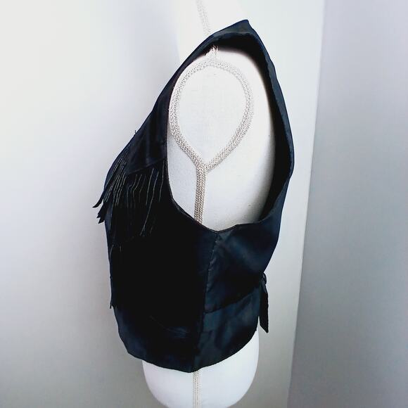 Idea Nuova VTG (One Size) Genuine Leather Black Western Fringe Vest - Picture 6 of 9